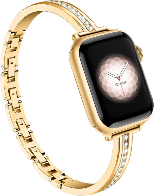 Bands Compatible with Apple Watch Band 38Mm 40Mm 41Mm 42Mm 44Mm 45Mm 49Mm for Women Girl, Slim Metal Dressy Jewelry Bracelet with Bling Diamond for Iwatch Series 9 8 7 6 5 4 3 2 1 SE Ultra