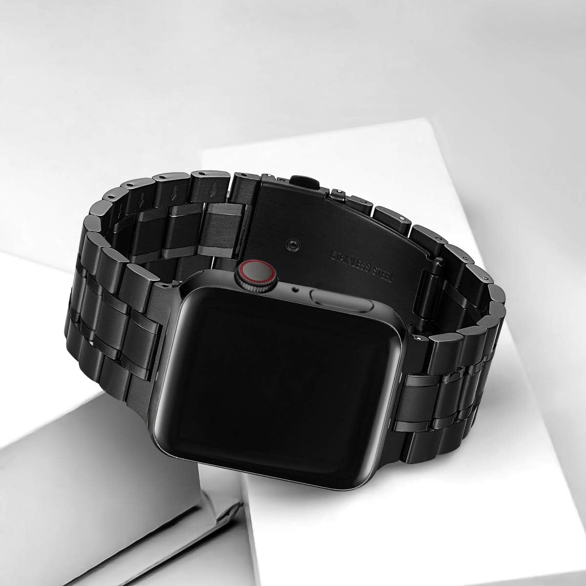 Compatible for Apple Watch Band 42/44/45/49Mm or 38/40/41Mm, Stainless Steel Metal Adjustable Sport Business Wristband Bracelet Strap for Iwatch Ultra/Series 9 8 7 6 SE 5 4 3 2 1 (Black)