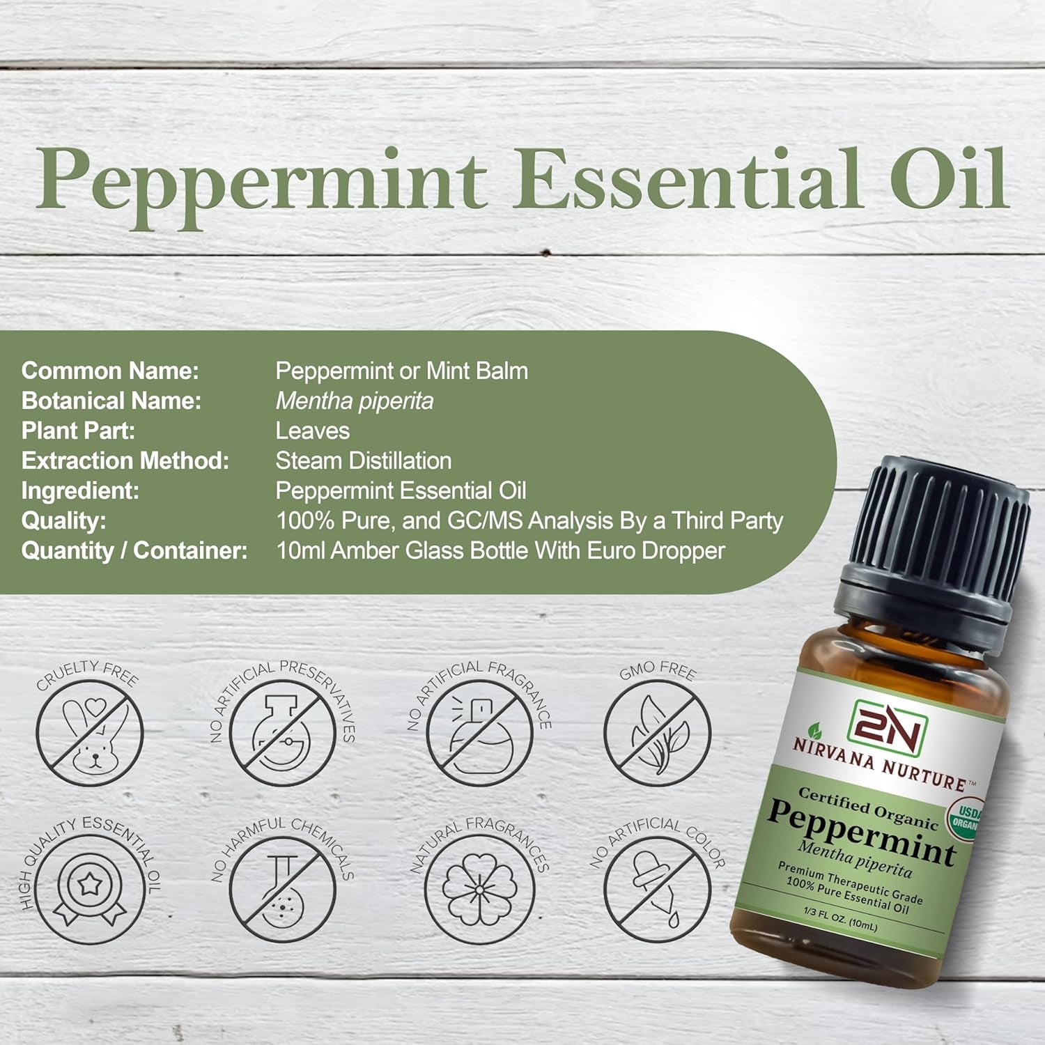 Peppermint Essential Oil USDA Certified Organic 100% Pure Premium Therapeutic Grade, Undiluted - Aromatherapy Diffuser for Calm and Relaxation, Skin Care, Hair Care TLBH