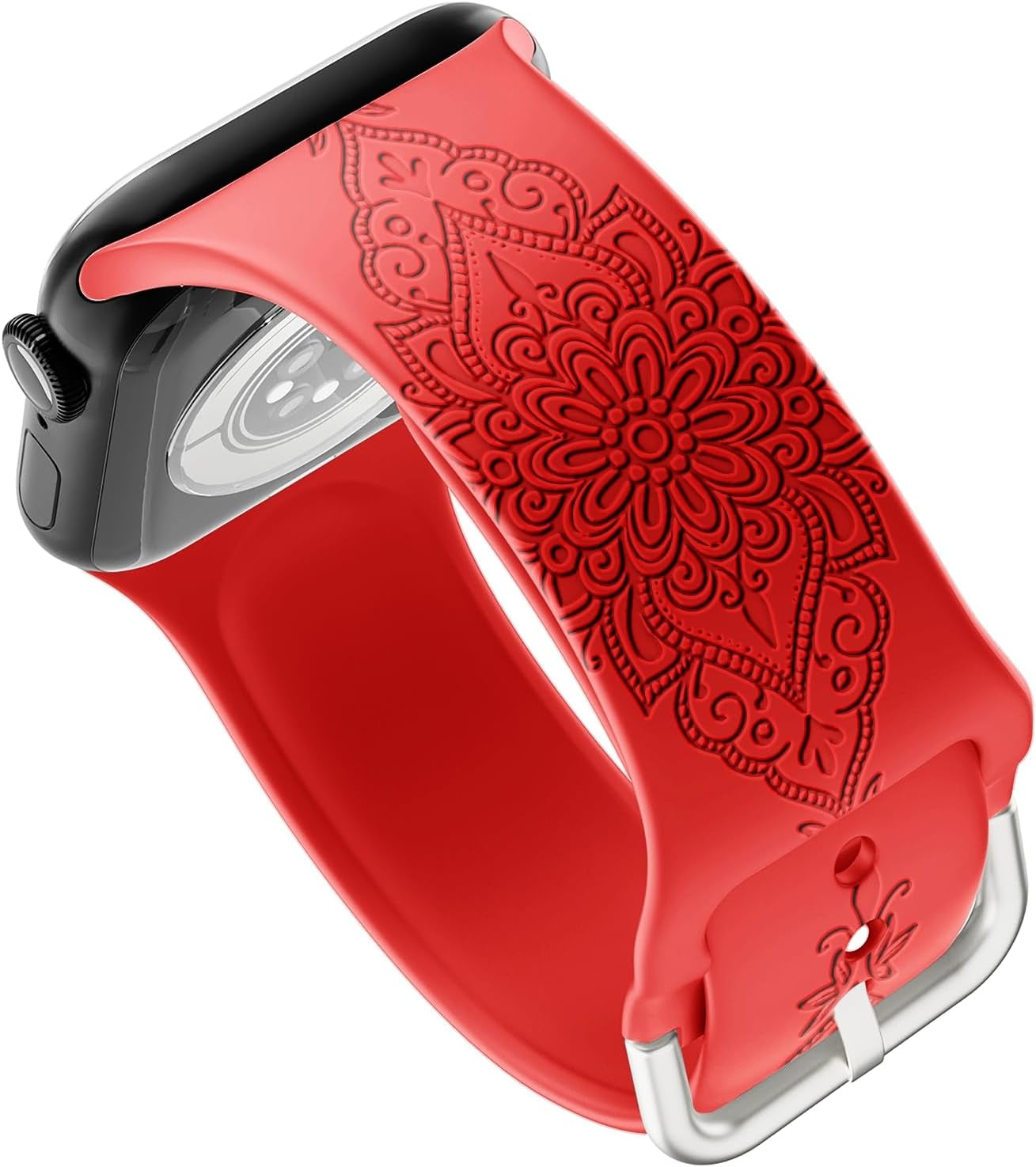 Chinese Style Engraved Bands Compatible with Apple Watch Bands 42Mm 44Mm 45Mm 49Mm for Women Girl, Floral Design Soft Silicone Strap for Iwatch Ultra/Ultra 2 Series 9/8//7/6/5/4/3/2/1/SE
