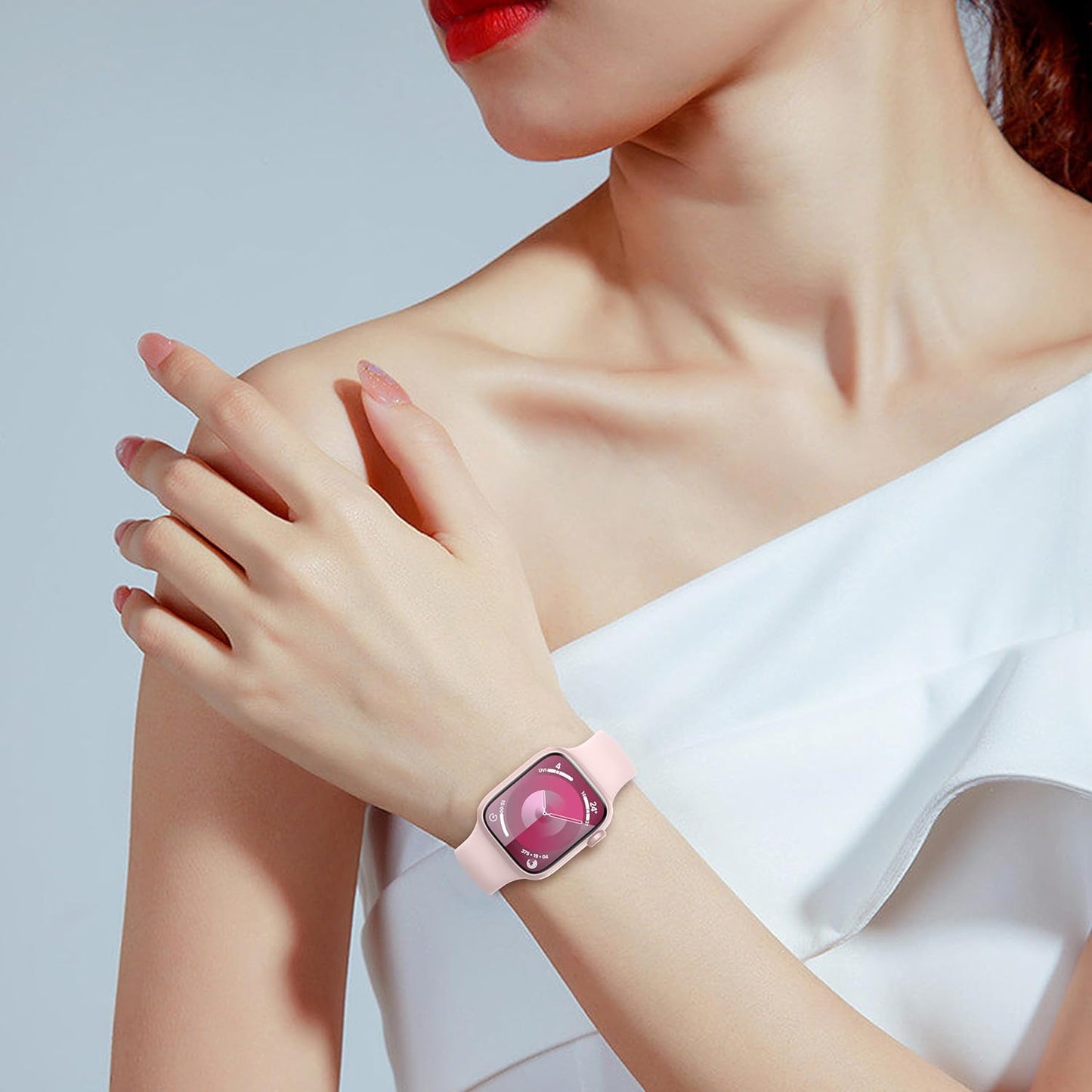 Sport Bands Compatible with Apple Watch Band 38Mm 40Mm 41Mm 42Mm 44Mm 45Mm 49Mm Women Men,Soft Silicone Strap for Iwatch Series Ultra 9 8 7 6 5 4 3 2 1 SE Pink Sand