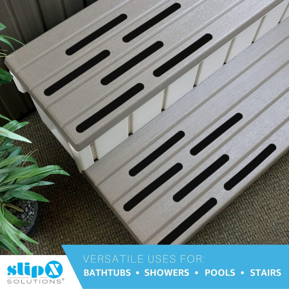 Microban-Infused Non-Slip Adhesive Safety Treads | Anti-Slip Bathroom Accessories - Bathtub, Shower, Pool, Boat, & Stair Tread Stickers | 7.5" X.75 Power Grip Strips (12, Black)