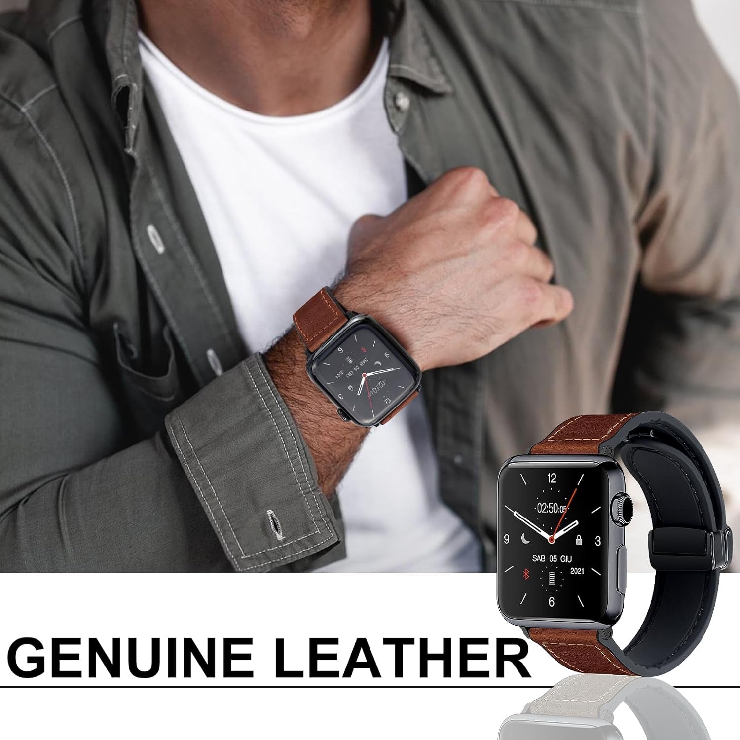 Magnetic Leather Bands Compatible and Rugged Nylon Band with Apple Watch Combination Set