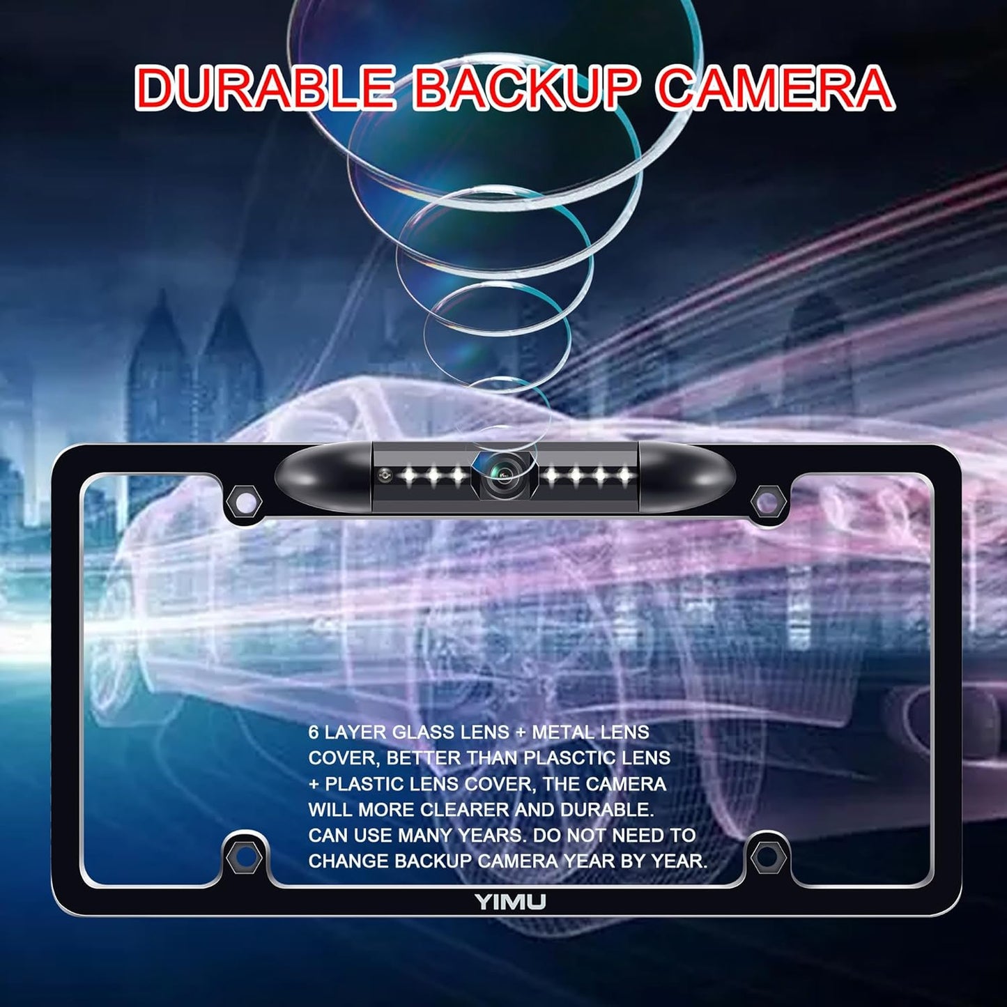 Backup Camera Vehicle Reversing for Car/Suv/Pickup/Truck/Van/Rv/Trailer Single Power Rear View System Driving/Reversing Use IP69 Waterproof Night Vision License Plate Frame Backup Camera TRUCK DRIVER