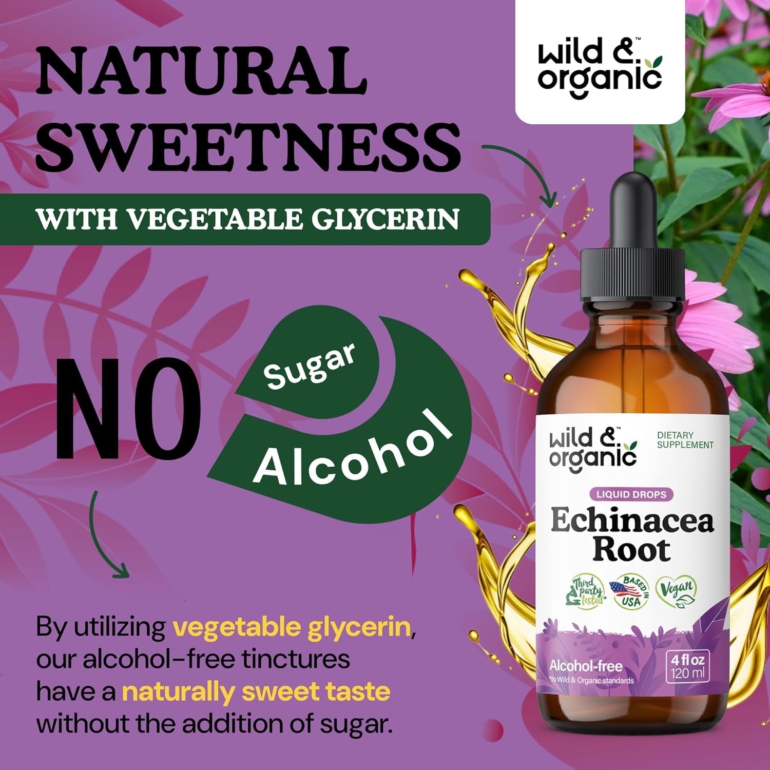 Echinacea Drops - Immune Support Supplement with Echinacea Angustifolia - Liquid Root Extract Tincture - Vegan, Sugar & Alcohol-Free - 4 Fl Oz TLBH