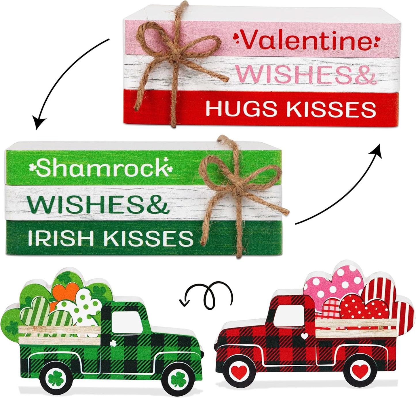 5PCS Valentines Day Decor/St.Patricks Day Decorations Reversible Table Centerpieces Tiered Tray Ornament for Home Party Decor