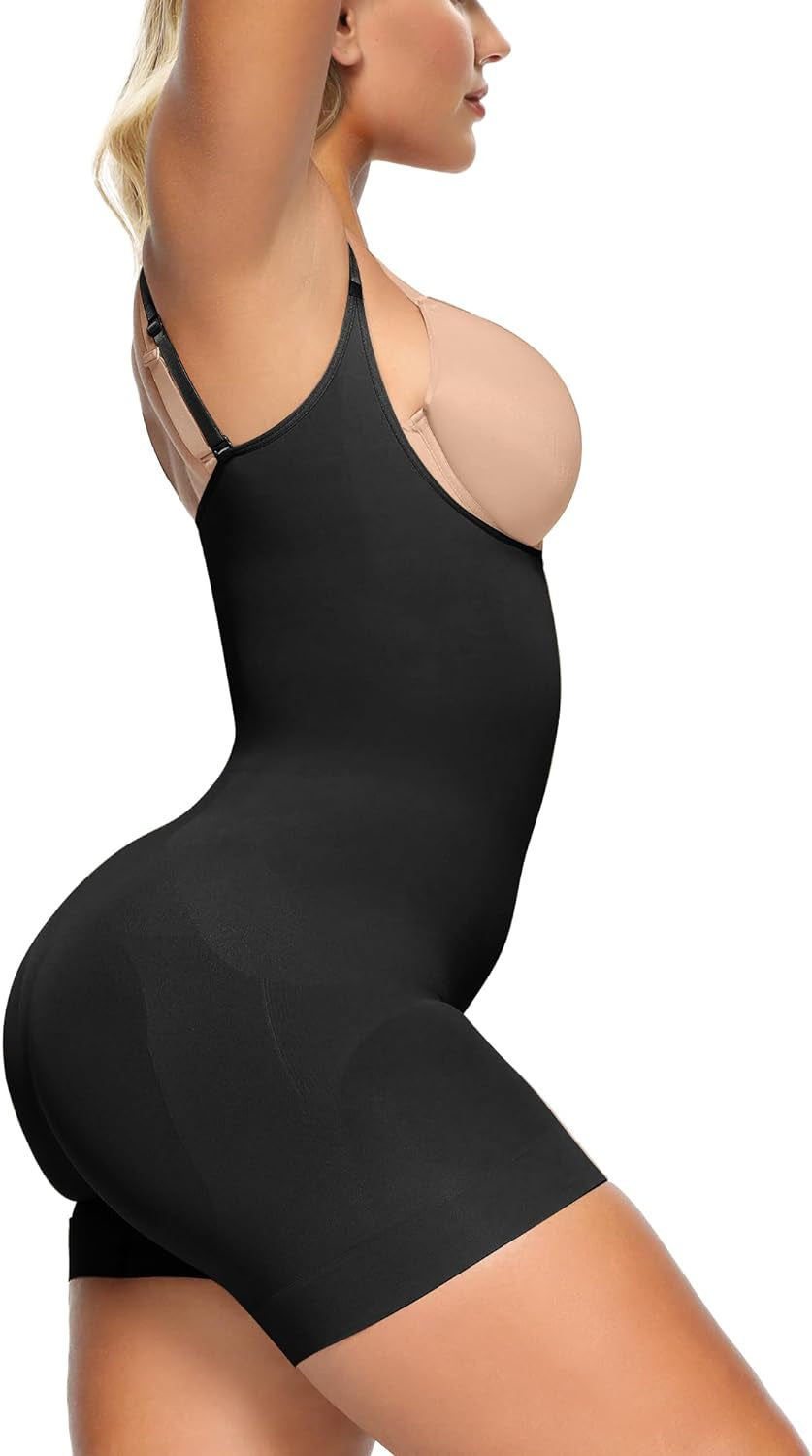 Women'S Open Bust Tummy Control Shapewear Bodysuit Seamless Mid-Thigh Body Shaper for a Snatched Waist