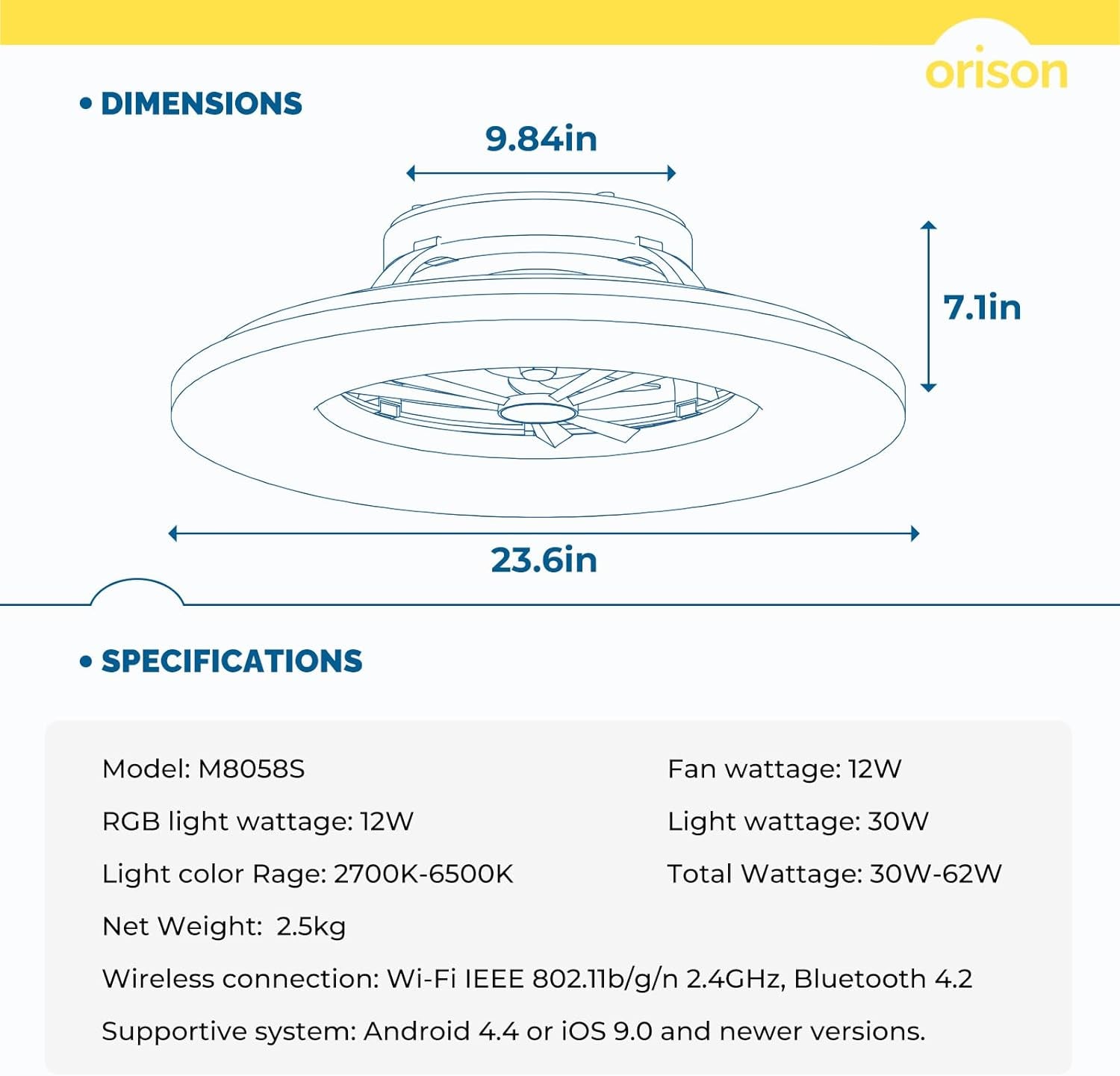 RGB Ceiling Fans with Lights, 24'' Low Profile Ceiling Fan with Light and Remote, Smart Ceiling Fans with 8 Blades, Compatible with Alexa, Google Home and App Controlled (Wood)