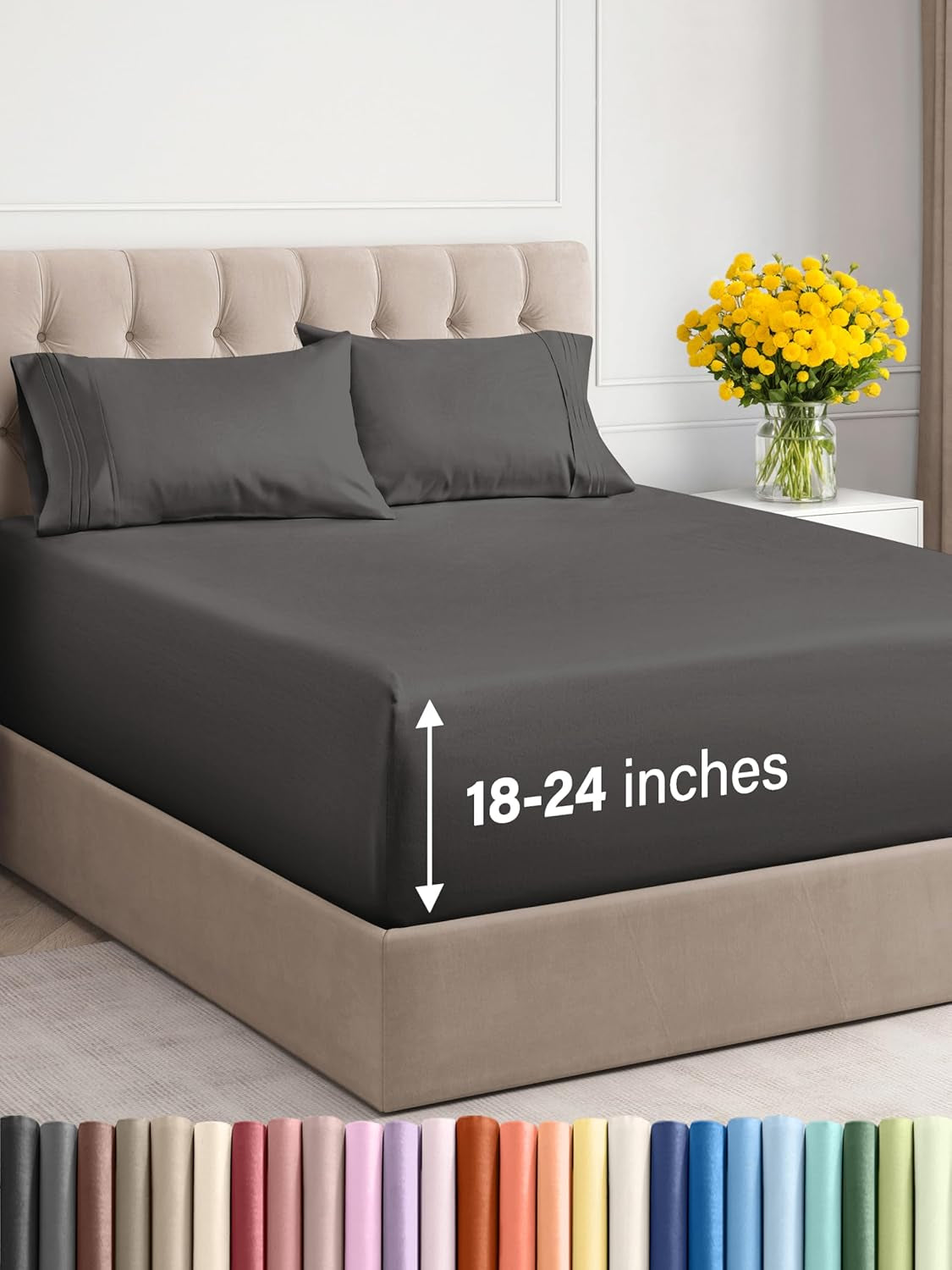 Extra Deep King Sheet Set - 6 Piece Breathable & Cooling Sheets - Hotel Luxury Bedding Set 18-24 Inch Extra Deep Pockets - Easy & Secure Fit - Super Soft, Wrinkle Free & Comfy - Navy Blue, King Size