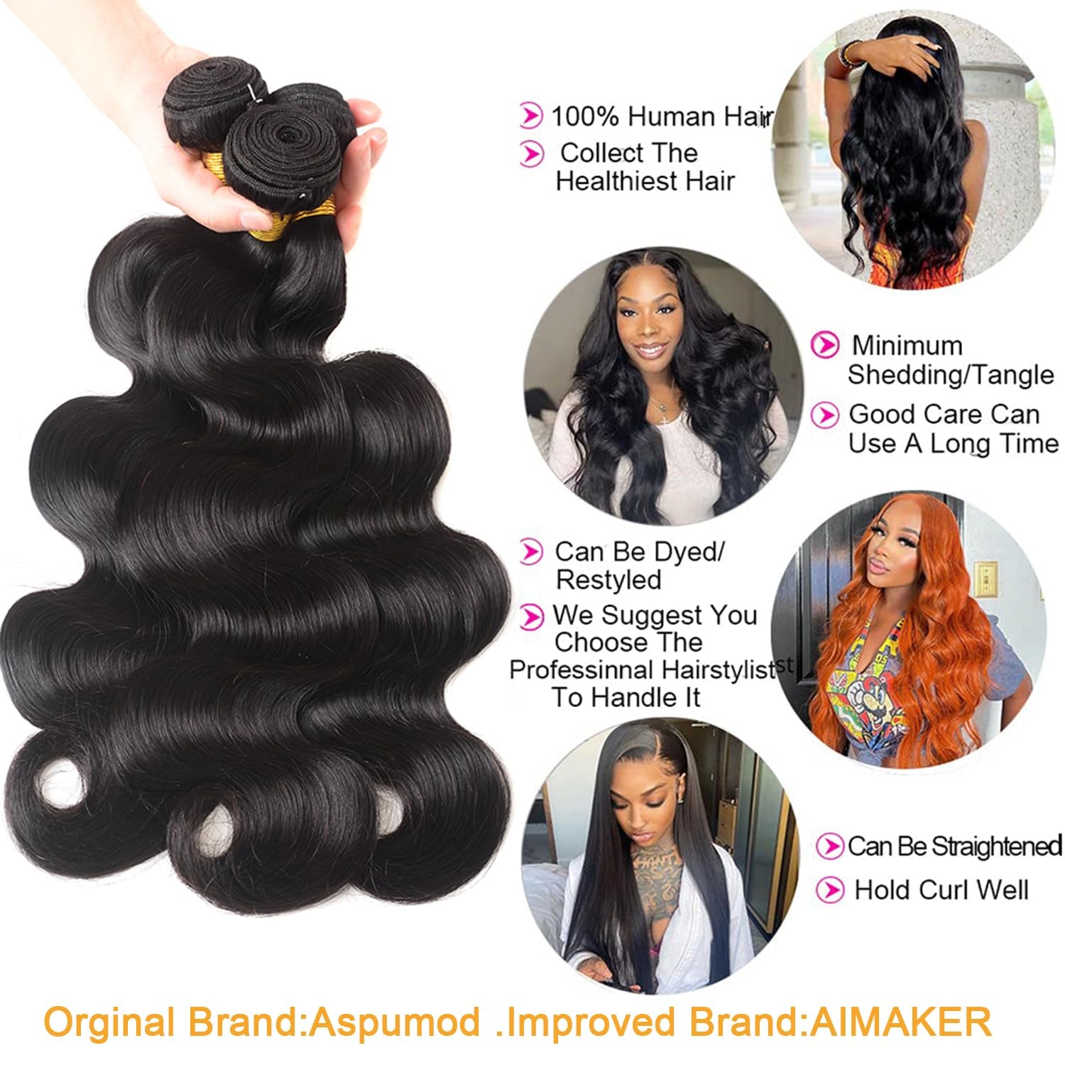 Aspumod 12A Human Hair Bundles Body Wave 3 Bundles Human Hair 16 18 20Inch Unprocessed Brazilian Virgin Hair Bundles Deals Quick Weave Hair Extension