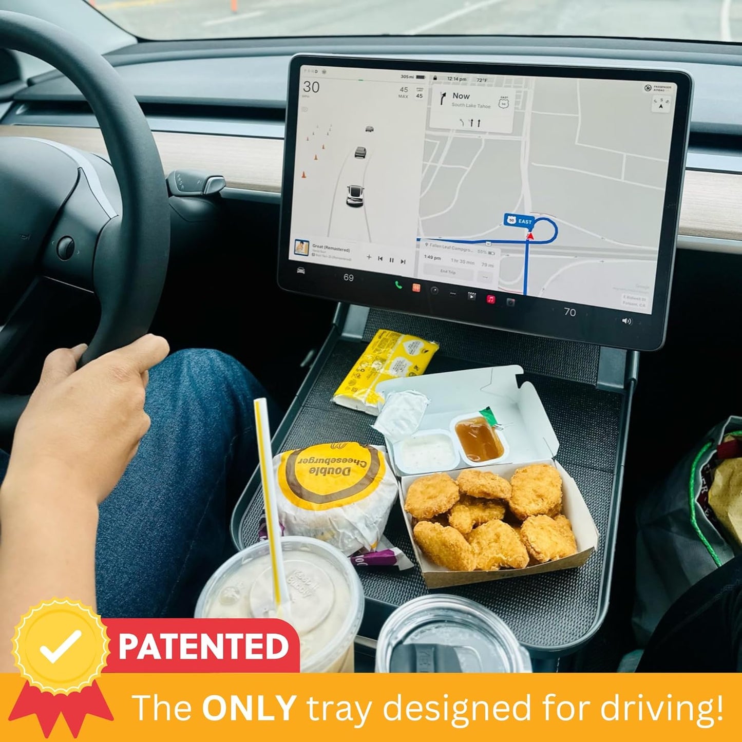 Tesla Model Y Model 3 Accessories 2020 to 2024, Car Eating Food Table Alset Tray, Center Console Organizer, for Autopilot, Road Trips. Anti-Slip Mat for Stability. (Tray ONLY)