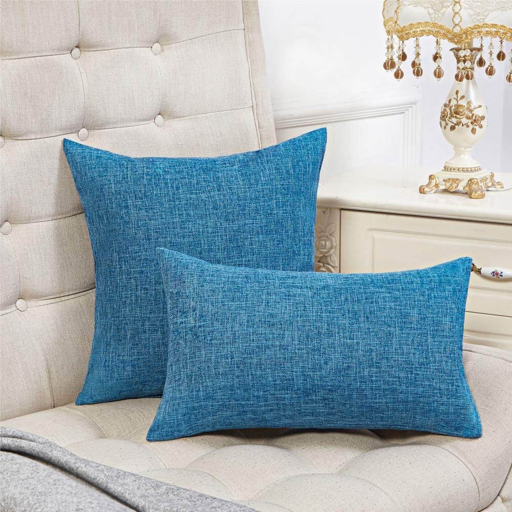 Set of 2 Pillow Covers Rustic Linen Decorative Square Throw Pillow Covers 18X18 Inch for Sofa Couch Decoration