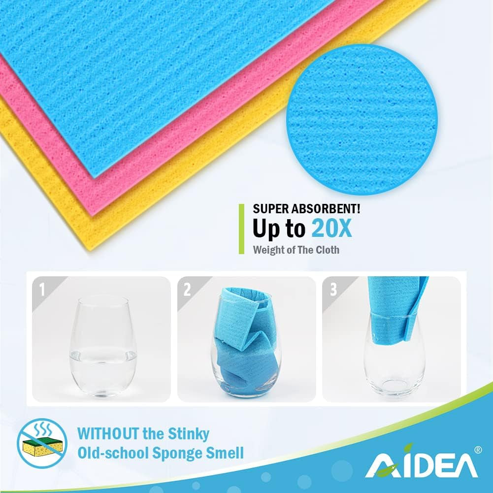 Swedish Dishcloths for Kitchen, 20PK, Reusable Paper Towels, Kitchen Washcloths Dish Rags, Eco Friendly No Odor Reusable Cleaning Cloths for Kitchen, Cellulose Sponge Cloths, 7"×6"