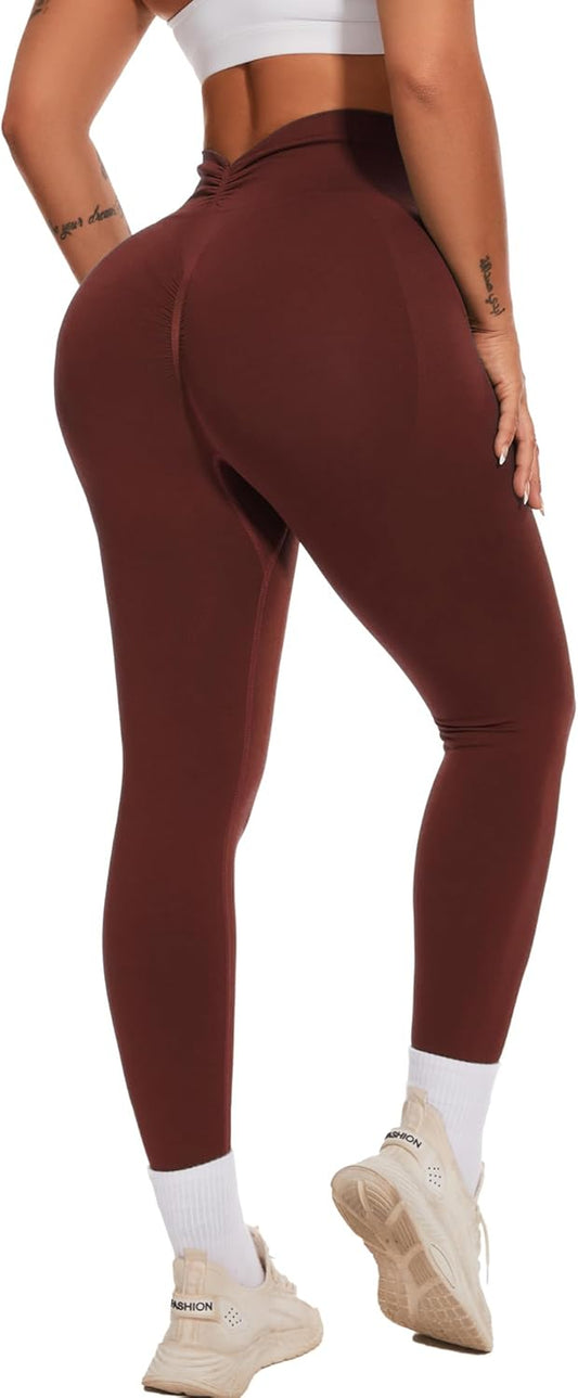V Back Scrunch Butt Leggings for Women Butt Lifting Workout Leggings High Waisted Yoga Pants Booty Gym Tights