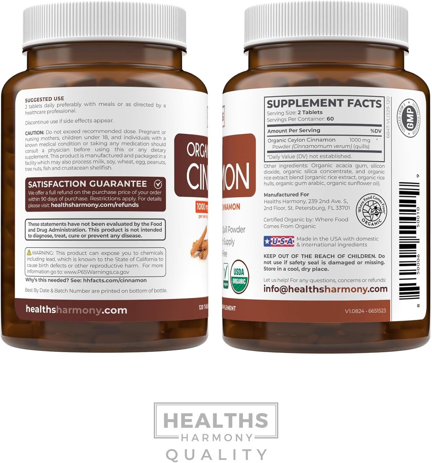 USDA Organic Ceylon Cinnamon (120 Tablets) 1000Mg Cinnamon Quill Powder per Serving - Natural Cinnamon Supplements for Effective Metabolism, Cognative, Joint, Immune Support - (No Capsules or Pills) TLBH
