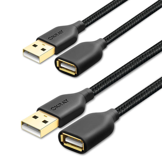 USB Extension Cable, 2 Pack  6FT USB 2.0 Extension Cable Type a Male to Female Cable Extender Nylon Braided Cord with Gold-Plated Connector for Printer, Camera, USB Flash Drive, Hard Drive, Mouse