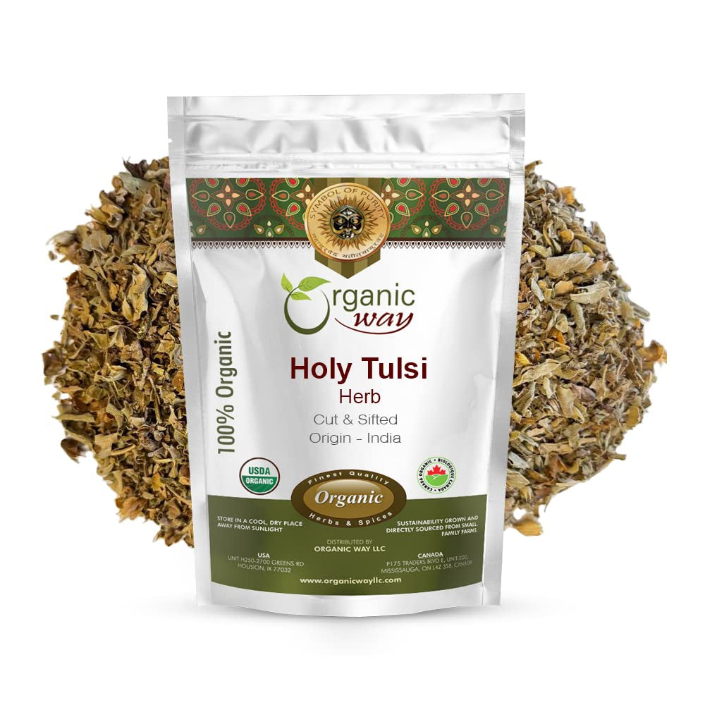 Holy Tulsi/Holy Basil Herb Cut & Sifted (Ocimum Tenuiflorum) - Organic & Kosher Certified | Raw, Vegan, Non GMO & Gluten Free | USDA Certified | Origin - India (1/4 LBS / 4 Oz) TLBH