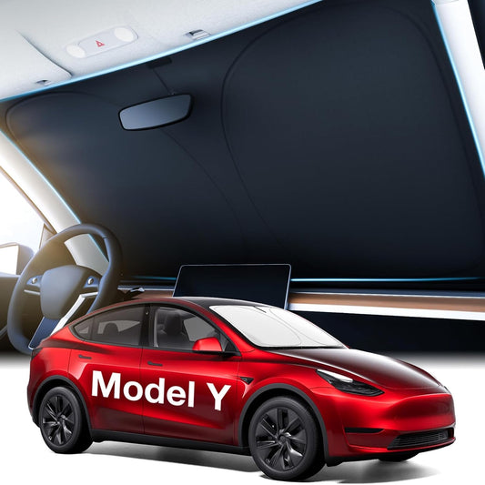 2024 Upgraded Tesla Model Y Windshield Sunshade [OEM Design, 100% Sun Blockage] Foldable Heat Insulation Sunshade with Storage Bag, for Model Y 2016~2025