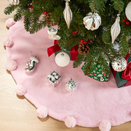 36 Inch Christmas Tree Skirt, Pink Christmas Tree Skirts for Christmas Tree Decorations, Plush Faux Fur Tree Skirt for Xmas Decor Indoor Party Decor