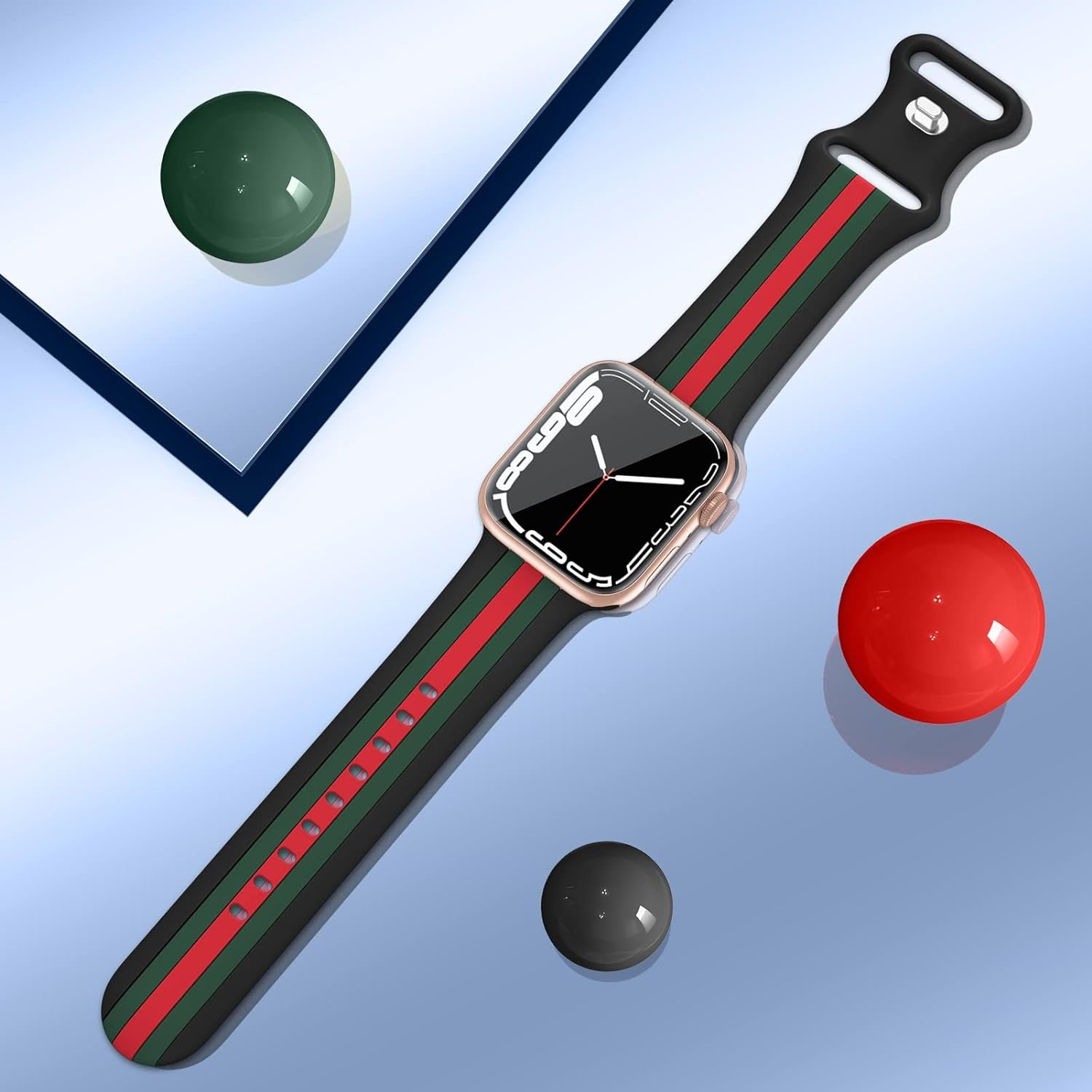 Designer Sport Bands Compatible with Apple Watch Band 38Mm 40Mm 41Mm 42Mm 44Mm 45Mm 49Mm Series 9 8 7 6 5 4 3 2 1 SE Women Men, Breathable Soft Silicone Strap Replacement Wristbands for Iwatch Bands