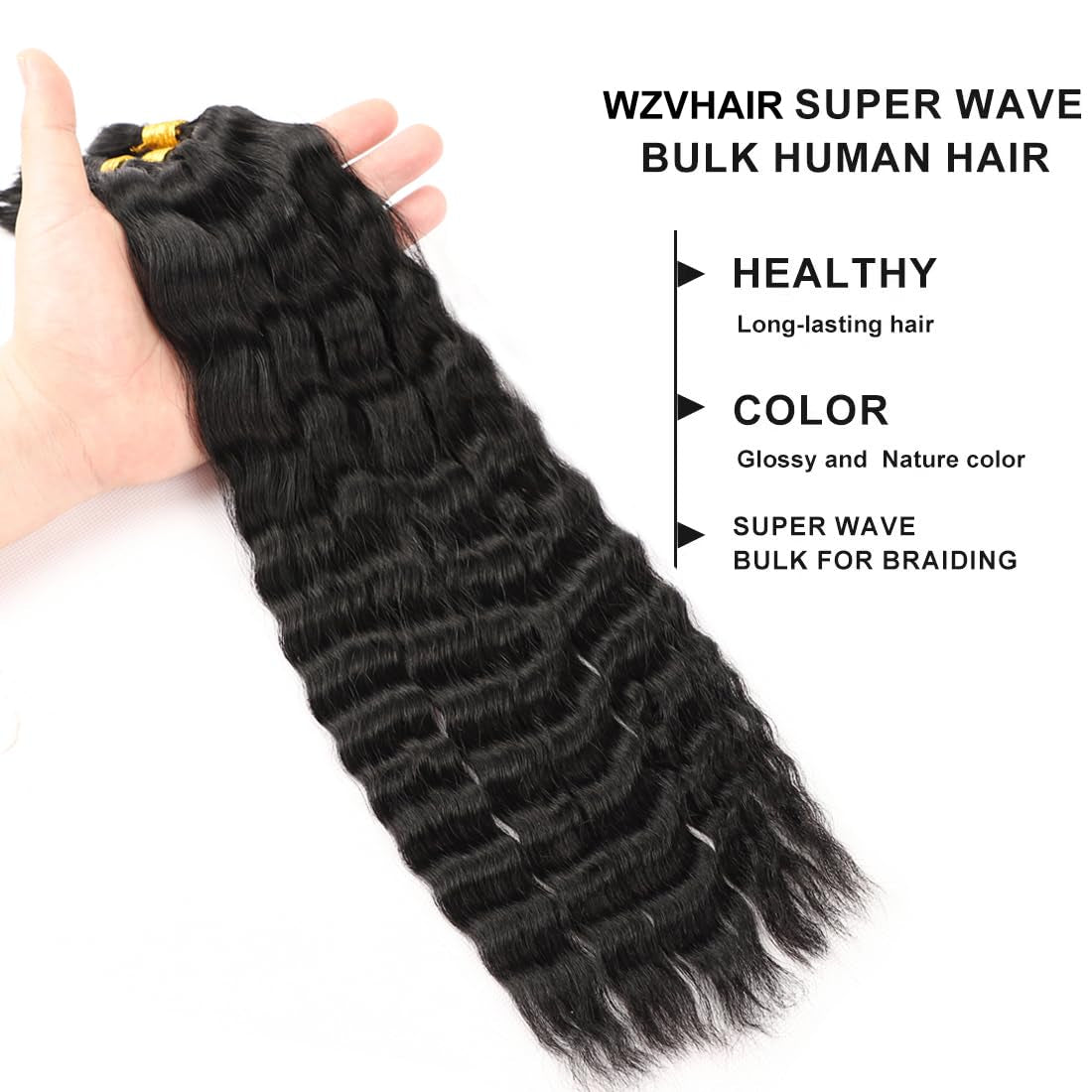 Super Wave Bulk Human Hair for Braiding No Weft 100G (1Pack-4Pcs) Super French Wet and Wavy Braiding Human Hair 100% Virgin Human Hair Micro Braiding Hair (Super Bulk (Natural), 16 Inch)