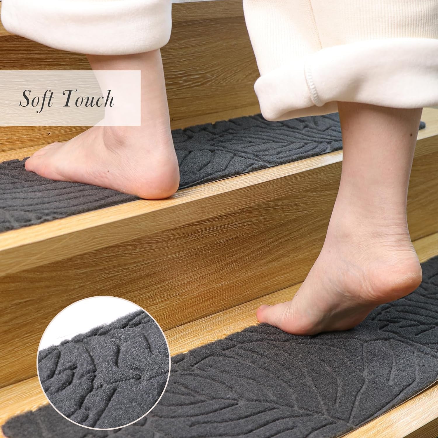 Stair Treads for Wooden Steps, 8" X 30" Non Slip Carpet Stair Treads Set of 15 Indoor Carpet Mat Stair Runners Stair Rugs for Kids Elders and Pets with Reusable Adhesive, Grey