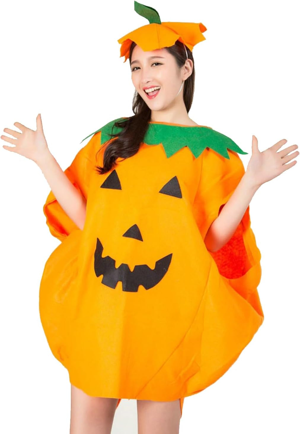 Adult Pumpkin Costume, 3 PCS Halloween Pumpkin Cosplay Set Included Pumpkin Bag (9.8 X 11.8 Inch)