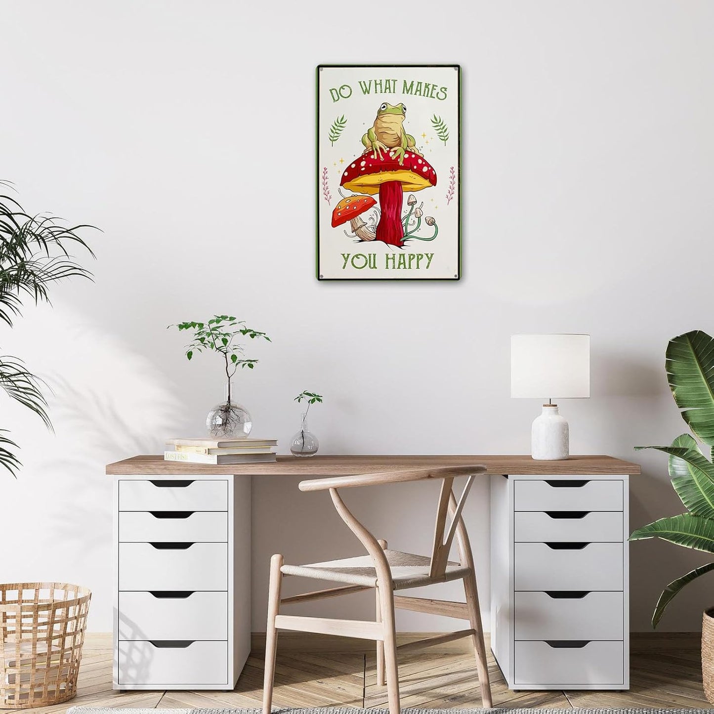Funny Mushroom Decor Frog Decor Do What Makes You Happy Sign - Cute House, Home, Bedroom, Kitchen, Bathroom, Forest Room Nature Wall Decor, 12 X 8 Inch (247)