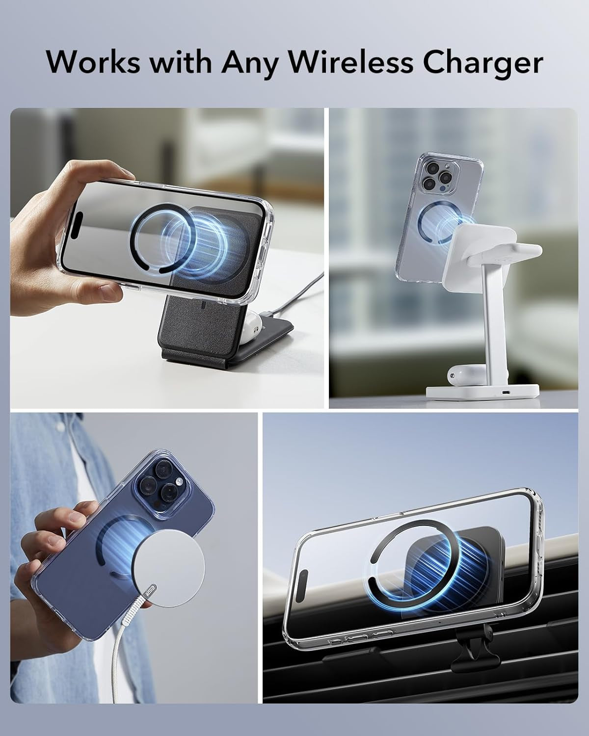 for Magsafe Ring, Ultra-Thin(0.4Mm) for Magsafe Sticker,6 Pack Universal Magnetic Wireless Charger Conversion Kit for Iphone 16/16E/15/14/13/12, Galaxy S24/S23, Magsafe Accessories, Black & Silver