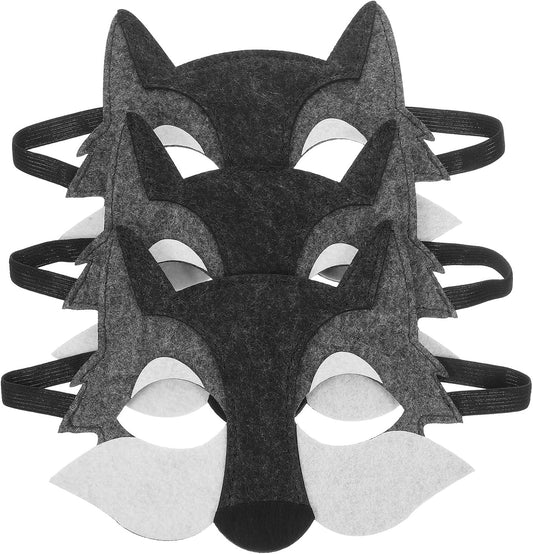 Wolf Mask Animals Felt Half Face Mask Costume Decor Dress up Party Favors 3Pcs