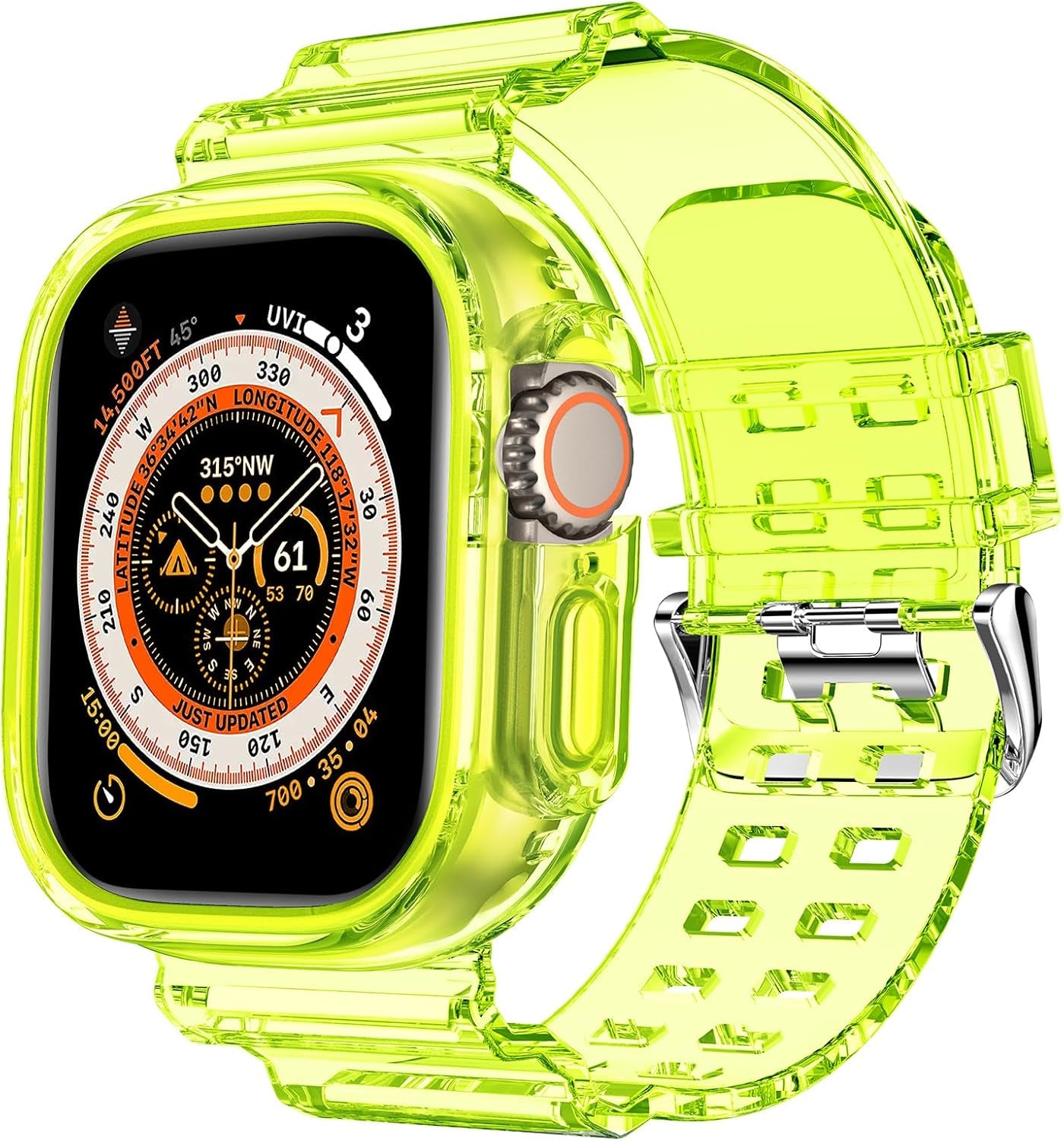 Compatible for Clear Apple Watch Band with Bumper Case, Women Men Glitter Bling TPU Sport Strap for Iwatch SE Ultra Series 10 9 8 7 6 5 4 3 2 1
