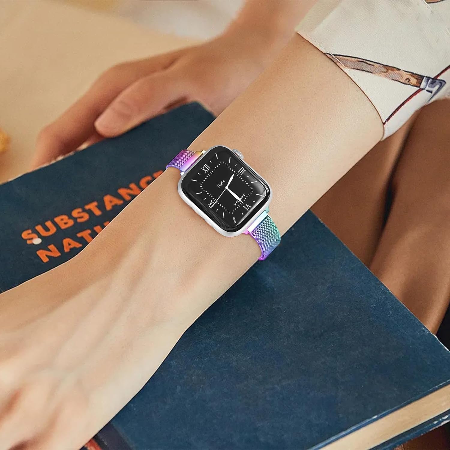 Slim Milanese Loop Compatible with Apple Watch Band for Women 40Mm 41Mm 38Mm 44Mm 45Mm 49Mm 42Mm, Stainless Steel Magnetic Mesh Strap Work on Iwatch Bands Series 9 8 7 6 5 4 3 2 1 Ultra SE