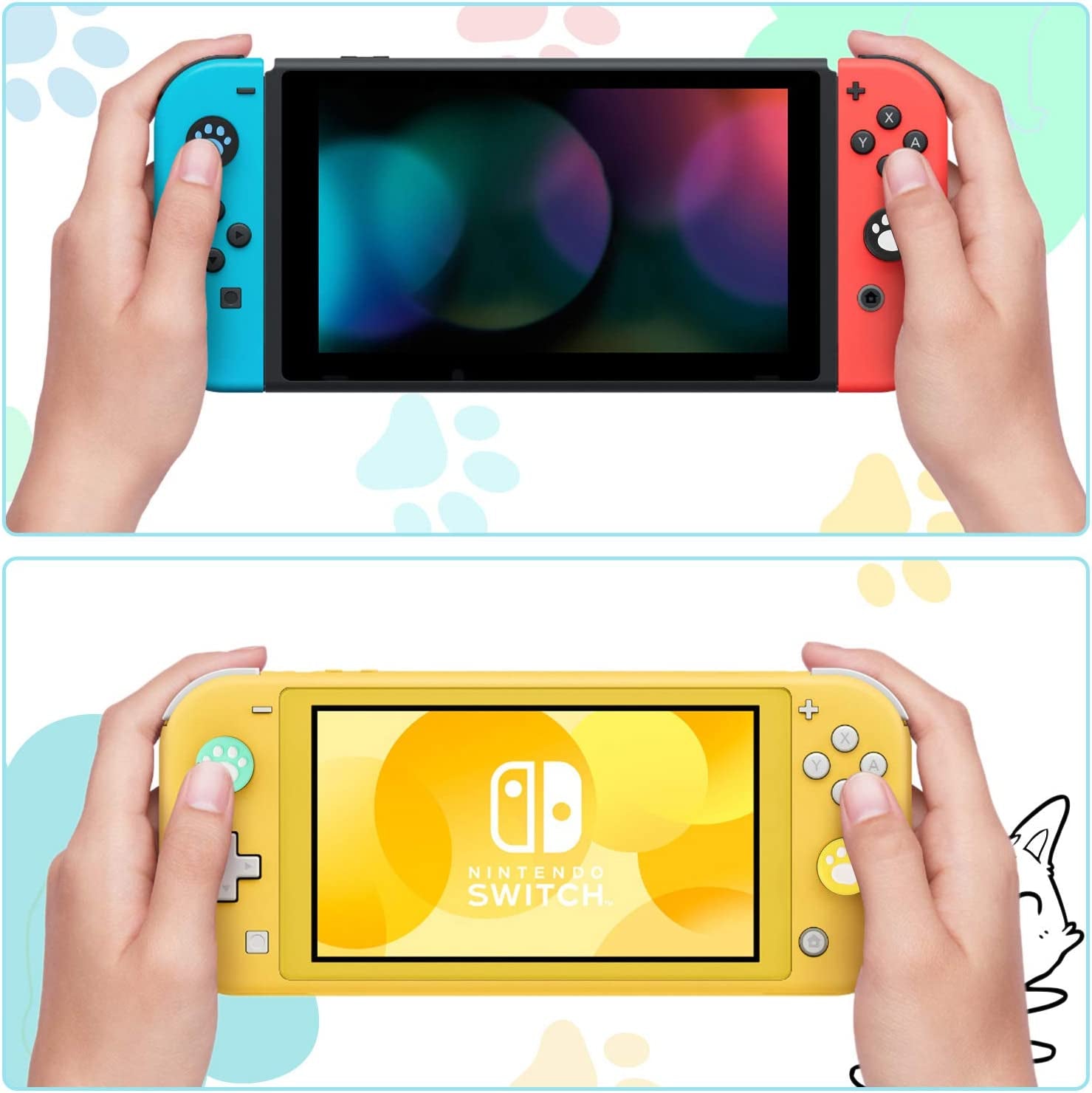 28 Pieces Replacement Cute Cat Claw Design Thumb Grip Caps Thumb Grips Analog Stick Cover Joystick Cap Soft Silicone Cover Compatible with Nintendo Switch, Switch Lite and Joy Con Controller