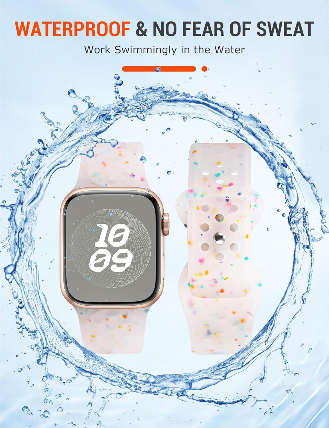 Sport Band Compatible with Apple Watch Band 38Mm 40Mm 41Mm 42Mm 44Mm 45Mm 49Mm for Women Men, Made from Recycled Plastic - Soft Breathable Strap for Iwatch Series SE 9 8 7 6 5 4 3 2 1 Ultra 1 2