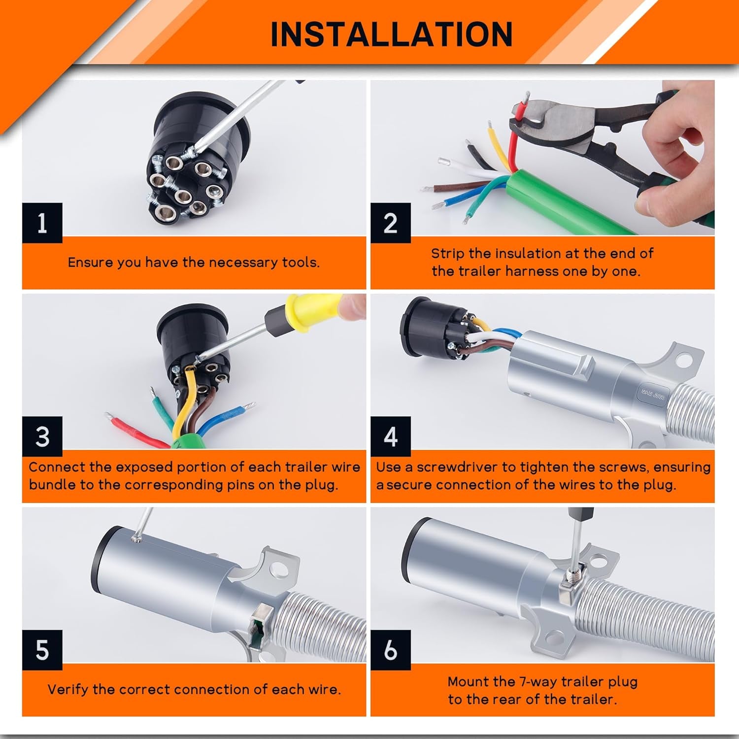 7 Way Trailer Plug Set,  7 Way Replacement Plug, Heavy Duty Die Cast Plug Assembly - with Spring Guard, 7 Pin Plug for Semi Truck Tractor Trailer - 2PCS TRUCK DRIVER
