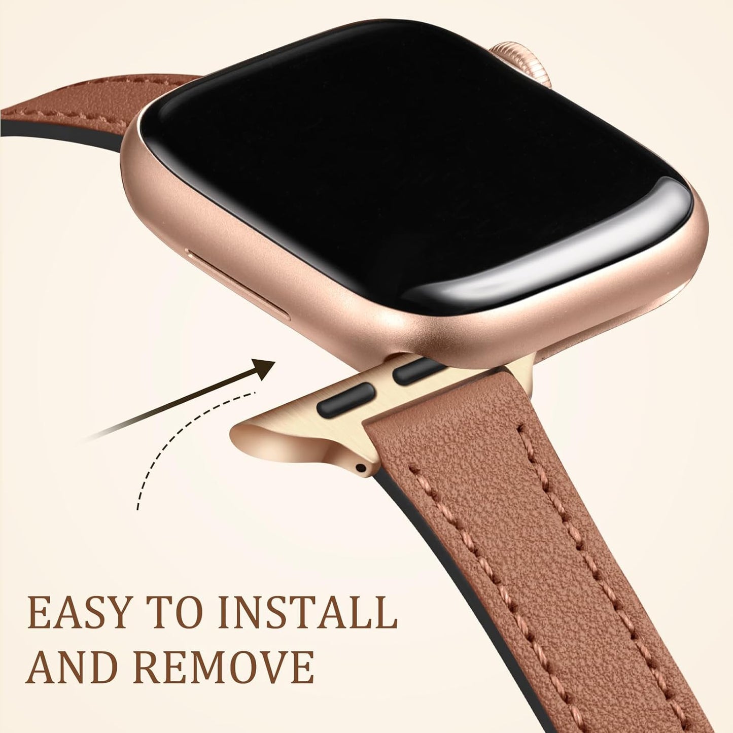 Slim Leather Band Compatible with Apple Watch Band 40Mm 38Mm 41Mm 42Mm 44Mm 45Mm 49Mm Women, Top Grain Genuine Leather Strap Thin Watch Wristband for Iwatch Series 9 8 7 6 5 4 3 2 1 SE Ultra 2