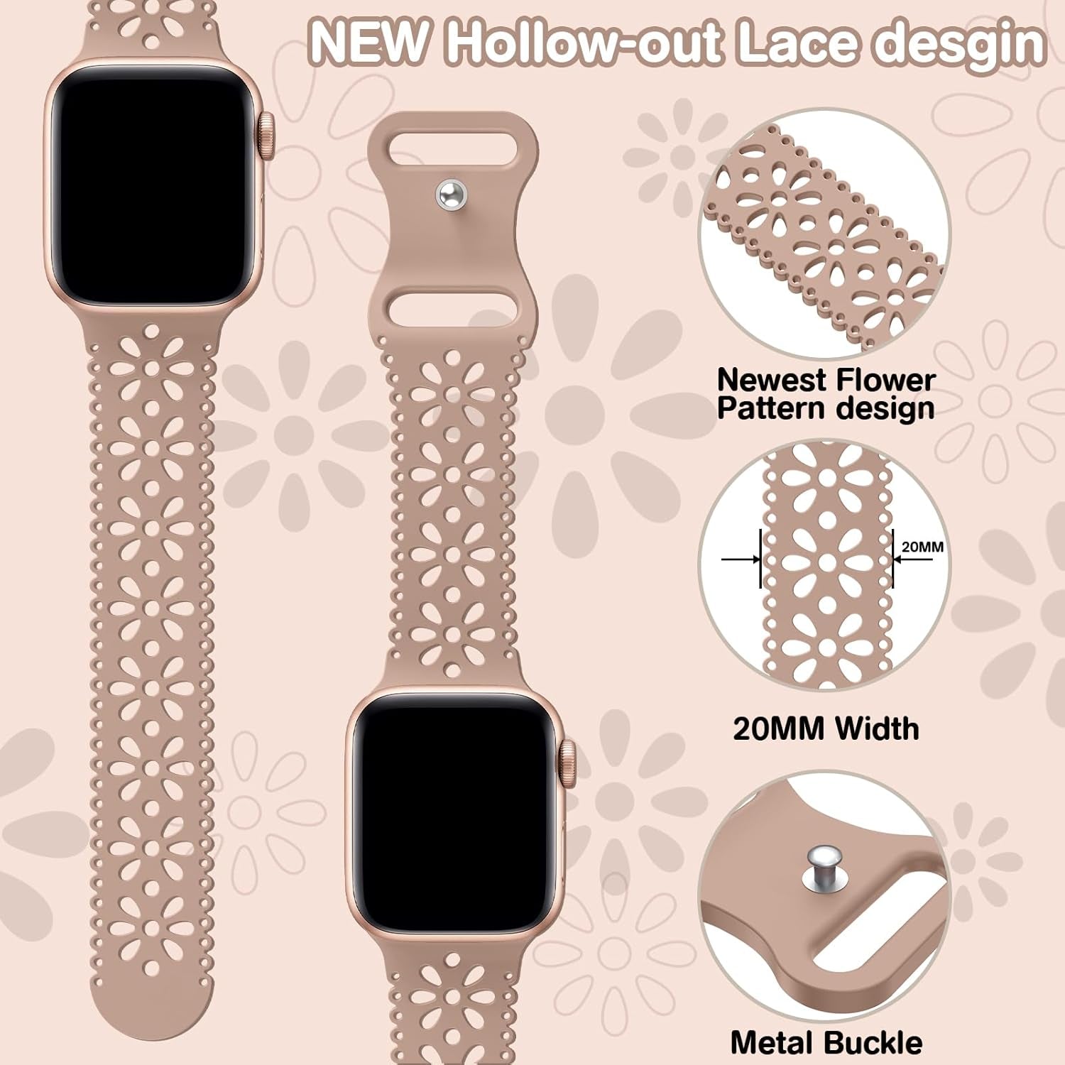 Lace Silicone Band Compatible with Apple Watch Band 40Mm 44Mm 38Mm 41Mm 45Mm 42Mm 49M for Women,Hollow-Out Sport Strap Soft Breathable Wristbands for Iwatch Series 9,Ultra,Se,8 7 6 5 4 3 2 1