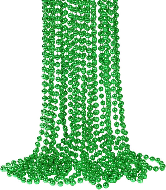 15 PCS St. Patricks Day Necklaces, Green Mardi Gras Christmas Bead Necklaces, 33" 7 Mm St. Patricks Day Green Beads St. Patricks Day Accessories for Mardi Gras, St. Patricks Day Party Favors