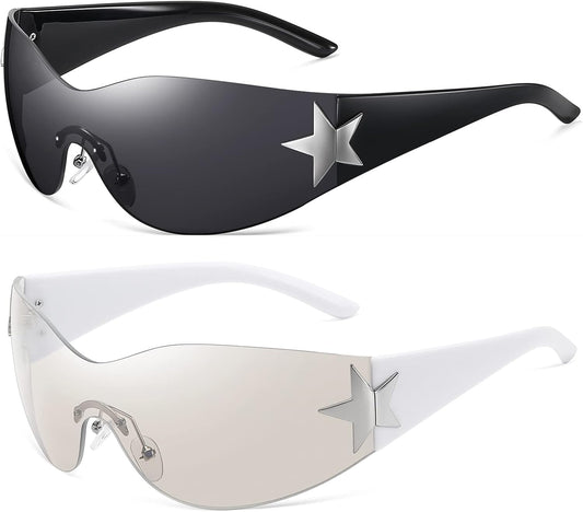 Y2K Sunglasses for Women Men Shield Wrap around Fashion Sunglasses Trendy Oversized Frameless Sun Glasses
