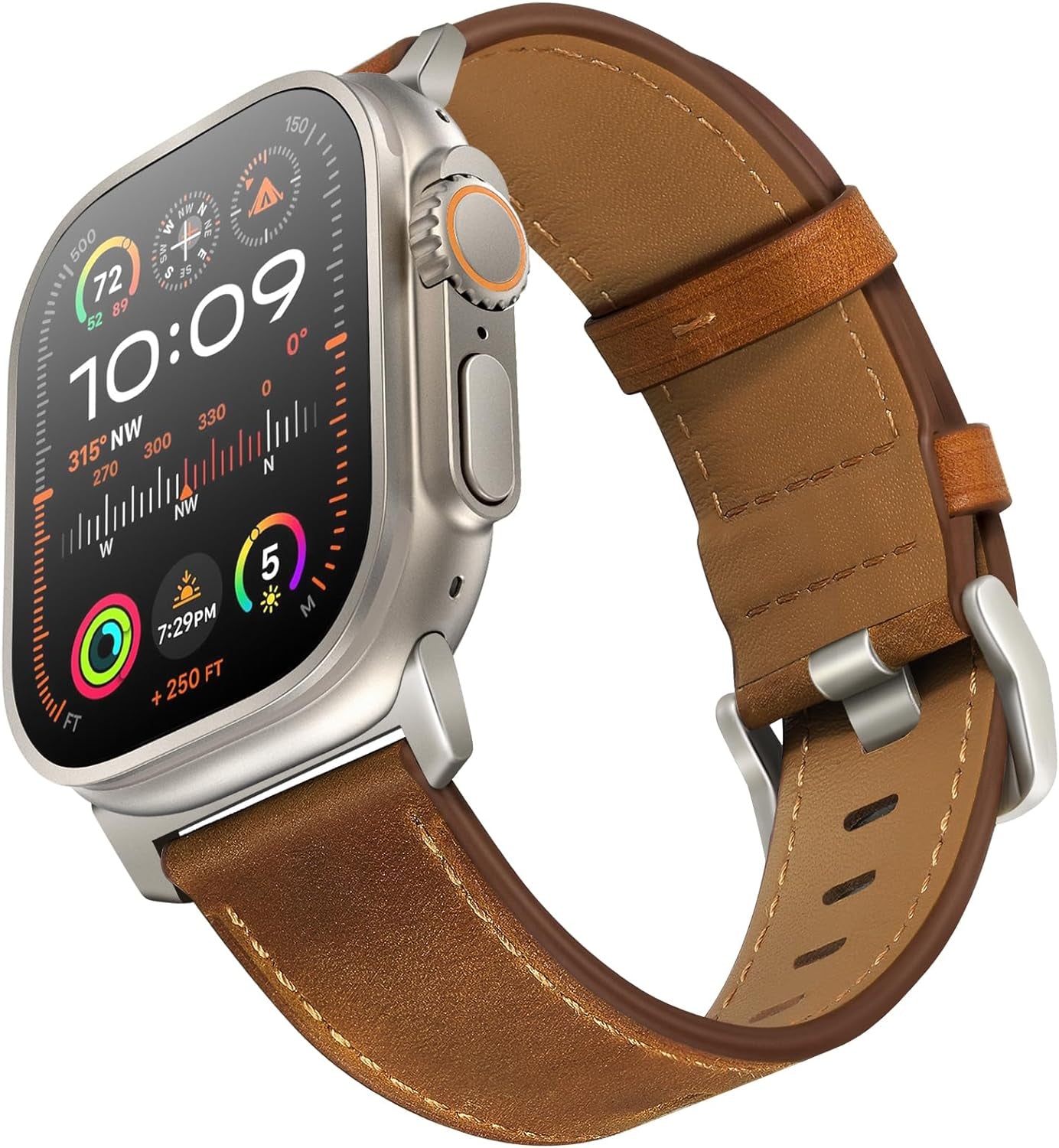 Compatible with Apple Watch Ultra 2 / Ultra Band 49Mm 46Mm 45Mm 44Mm 42Mm Men, Genuine Leather Band Strap for Iwatch Ultra Series 10 9 8 7 6 5 4 3 2 1 SE, Brown/Black