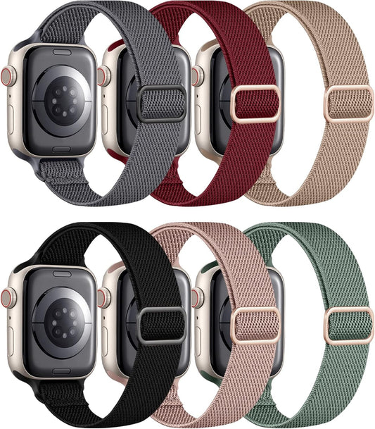 6 Pack Slim Stretchy Compatible with Apple Watch Band 42Mm 44Mm 45Mm 49Mm Women Lady, Soft Solo Loop Bands Adjustable Strap Replacement for Iwatch Series 8/7/6/5/4/3/2/1/Se/Ultra, (Package E)