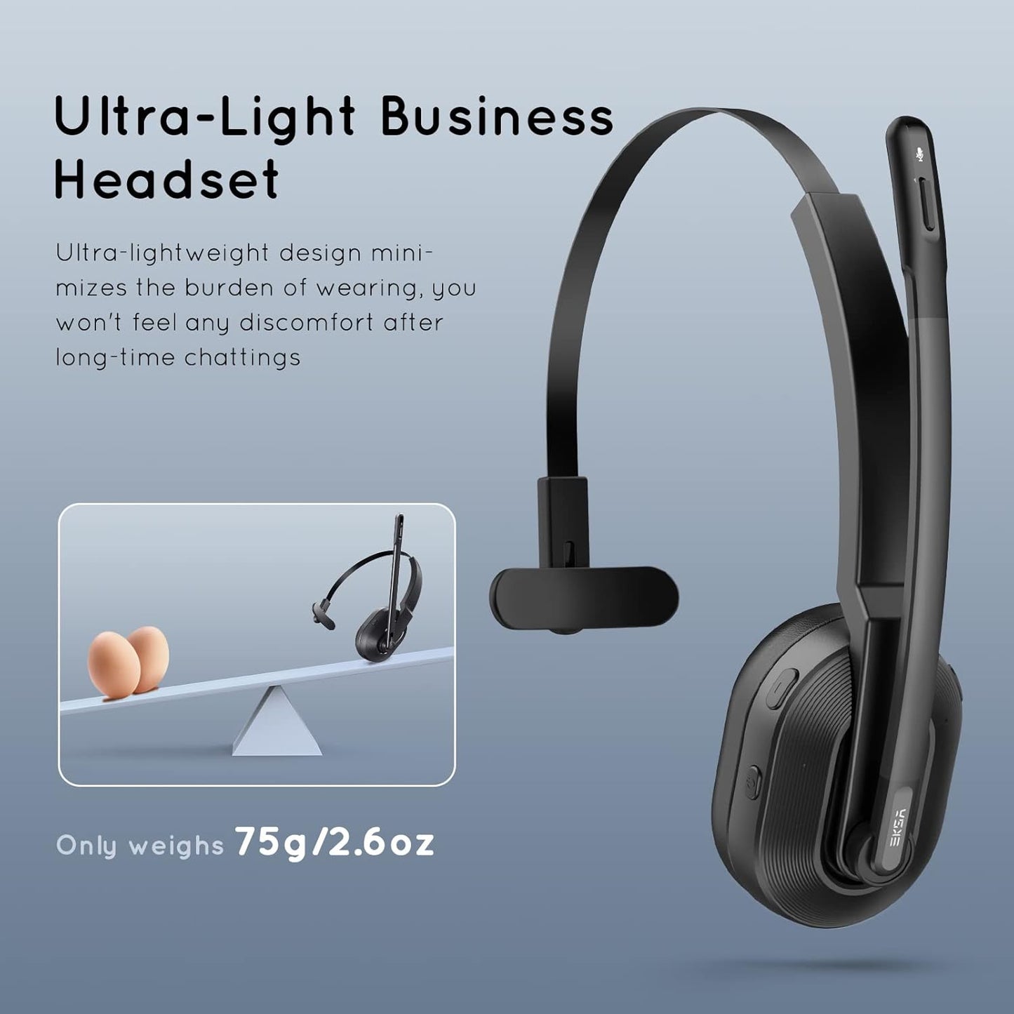 Trucker Bluetooth Headset, Wireless Headset with Microphone AI Noise Canceling, on Ear Bluetooth Headphone with Mute for Driver Office Call Center Computer Skype TRUCK DRIVER