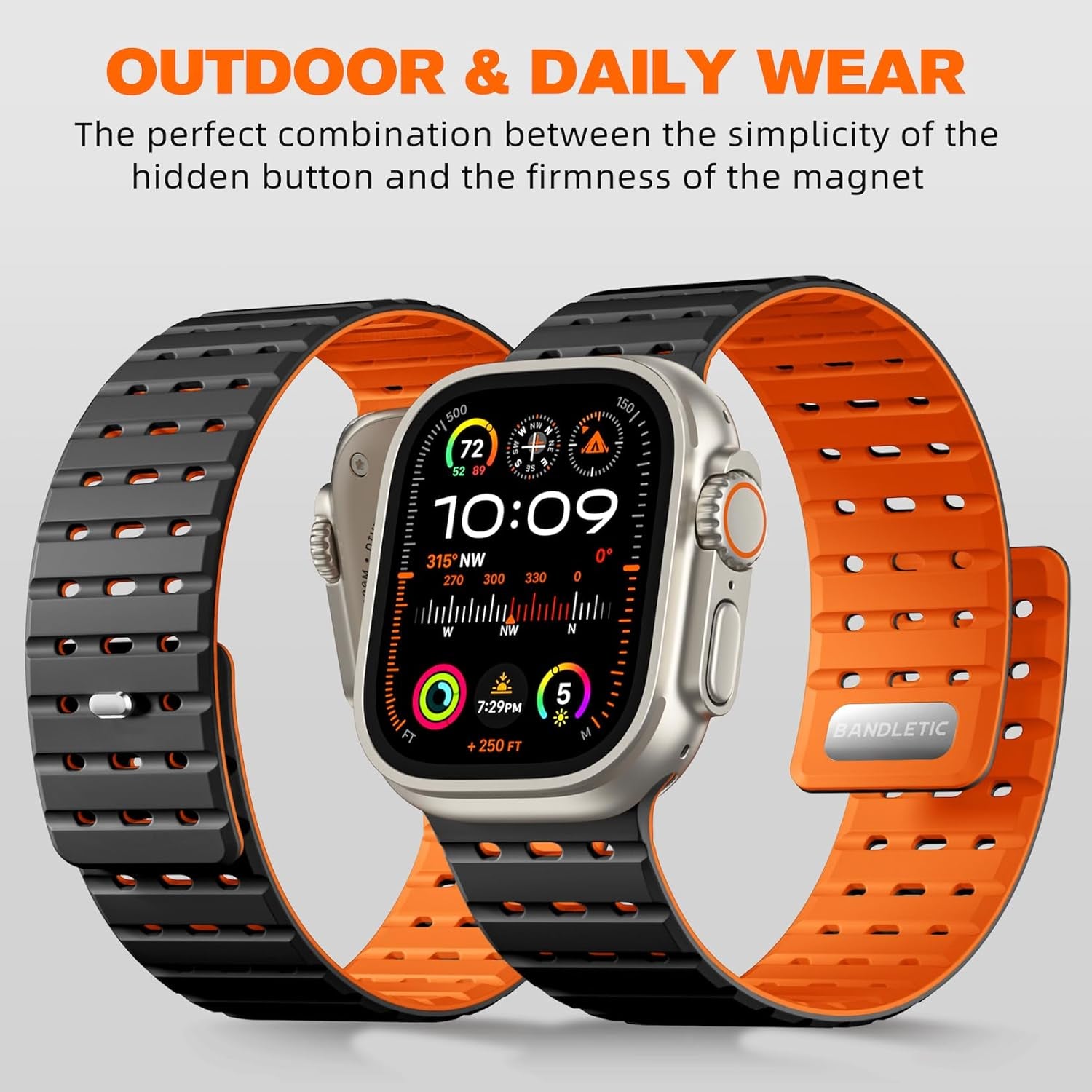 R-Lite Fit Magnetic Watchband Compatible with Apple Watch Ultra 2/Ultra Band 49Mm/46M/45Mm/44Mm/42Mm(3/2/1) for Men Women, Rugged Silicone Sport Strap for Iwatch SE2/SE/10/9/8/7/6/5/4