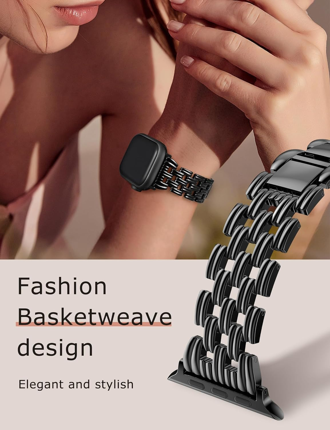 Compatible with Apple Watch Band 42/41/40/38/44/45/46/49Mm Women, Dressy Basketweave Metal Pretty Strap Designer Gold Silver Link Bracelet Wristband for Iwatch Series 10 9 8 7 6 5 4 3 Ultra SE