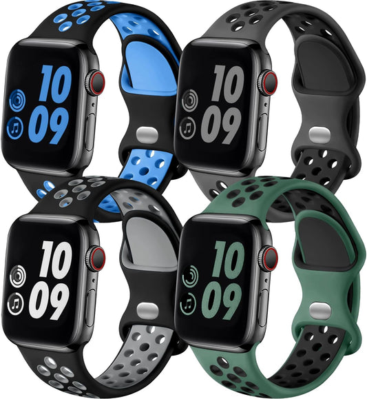Compatible with Apple Watch Bands 41Mm 40Mm 38Mm for Women Men, Breathable Air Holes Silicone Replacement Sport Band for Iwatch SE Series 9 8 7 6 5 4 3 2 1, Black/Anthracite/Black/Pinegreen,S/M