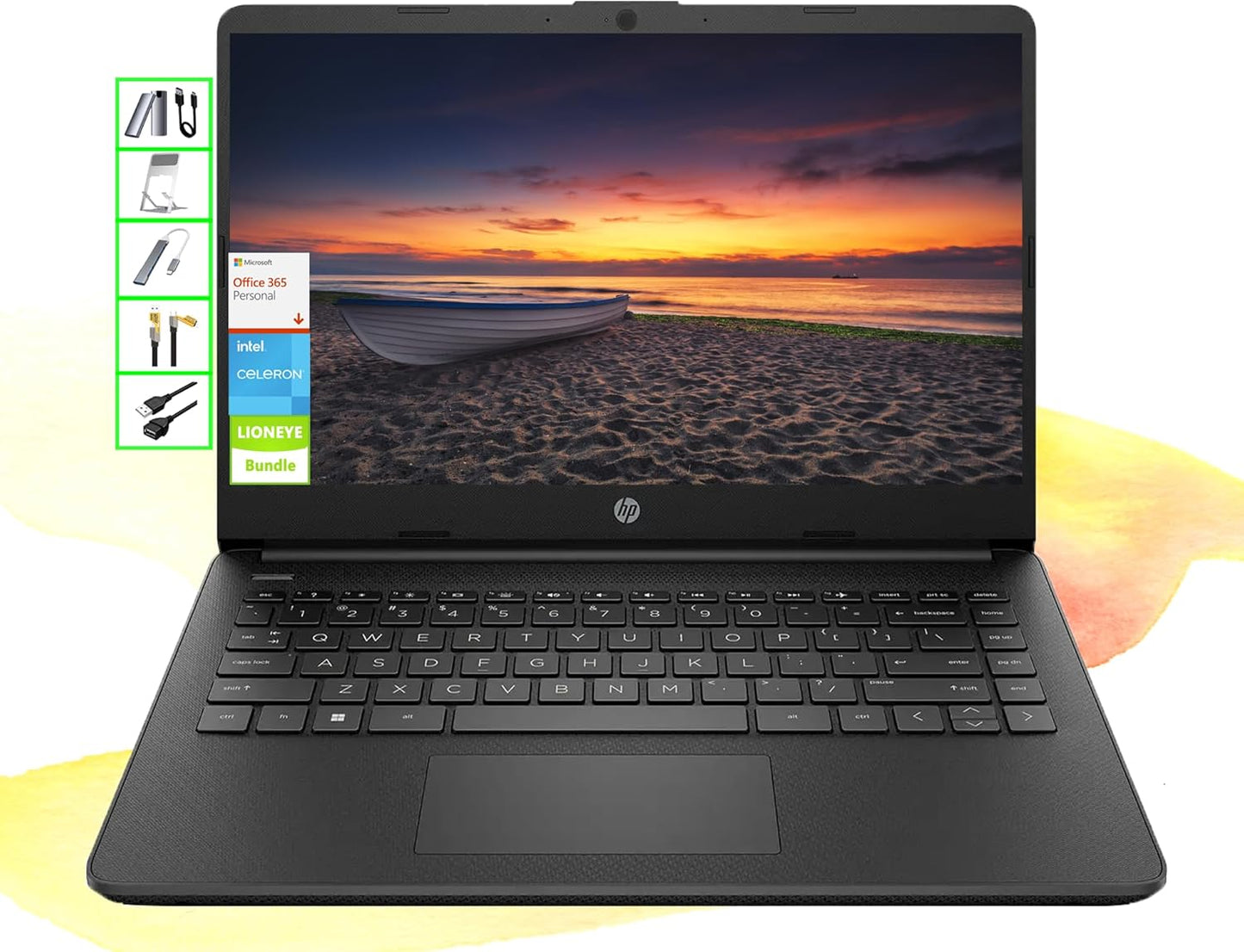 Ai-Powered Laptop with Microsoft Office and 1TB Cloud Storage Included for 1-Year| 14" HD Computer| 16GB RAM| 128GB SSD & 128GB Card & 128GB Portable SSD| Intel 4-Core CPU| Webcam| Win11| LE Bundle