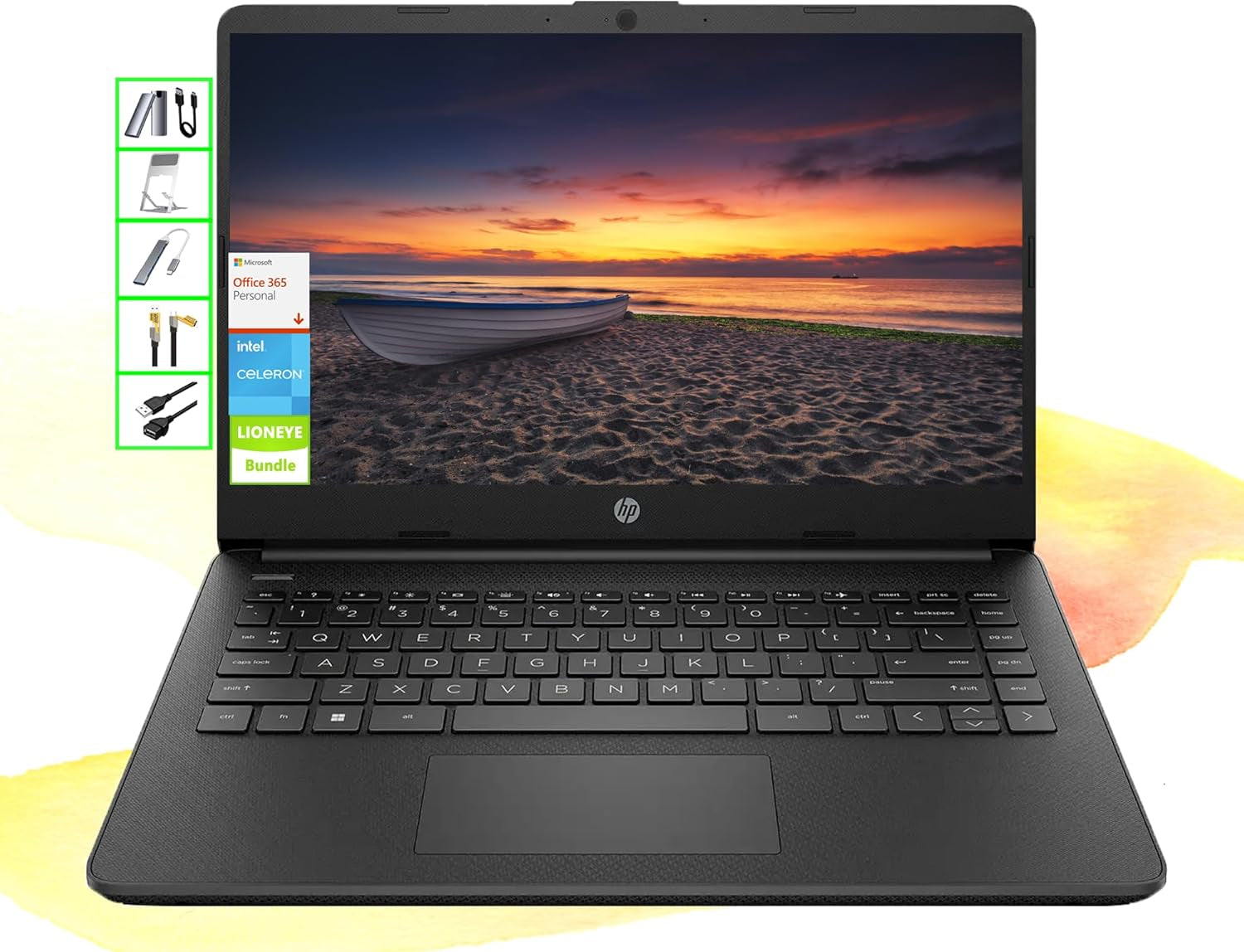 Ai-Powered Laptop with Microsoft Office and 1TB Cloud Storage Included for 1-Year| 14" HD Computer| 16GB RAM| 128GB SSD & 128GB Card & 128GB Portable SSD| Intel 4-Core CPU| Webcam| Win11| LE Bundle