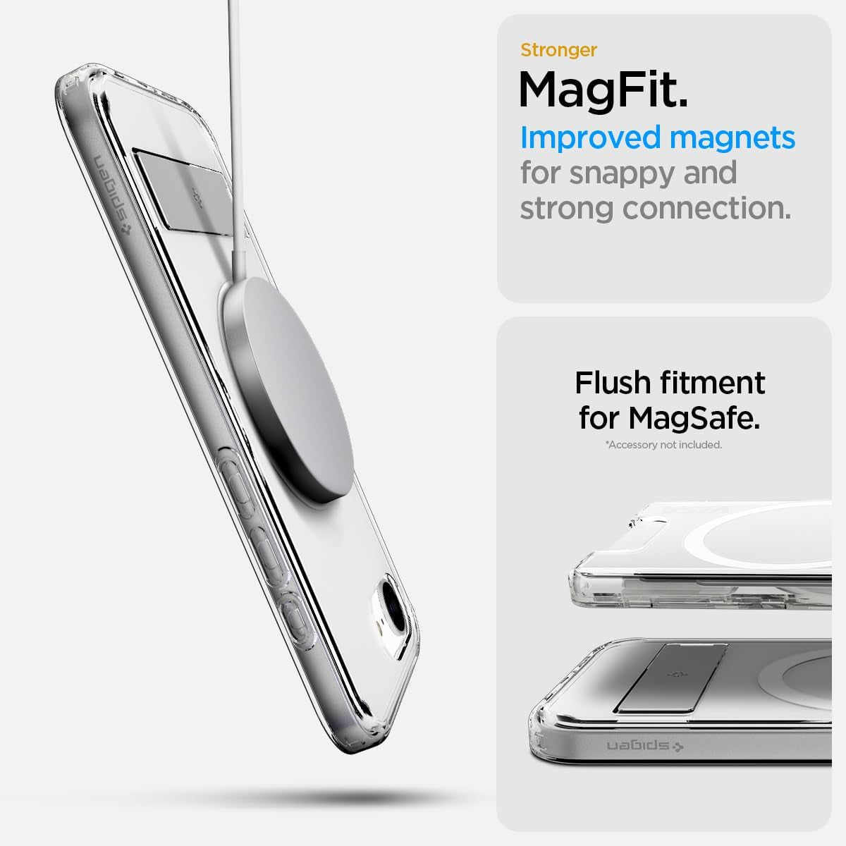 for Iphone 16E Case, Ultra Hybrid S Magfit [Compatible with Magsafe Accessories] [Anti-Yellowing] [Kickstand] - Clear White
