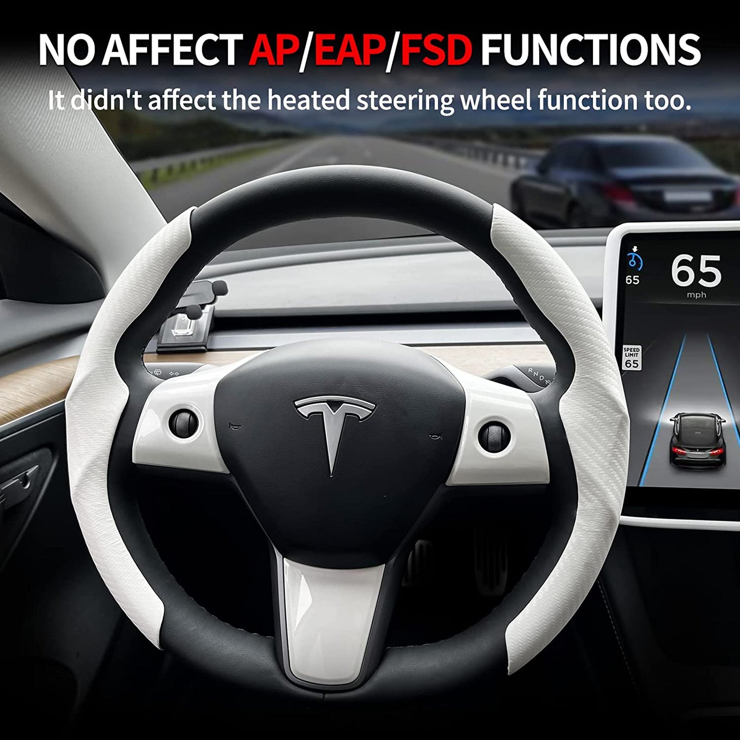 Tesla Model 3 / Y Steering Wheel Cover, Carbon Fiber Tesla Steering Wheel Protector Cover & ABS Steering Wheel Wrap Kit for 2016-2024 Tesla Model 3 / Y Accessories White, Gifts for Tesla Owners