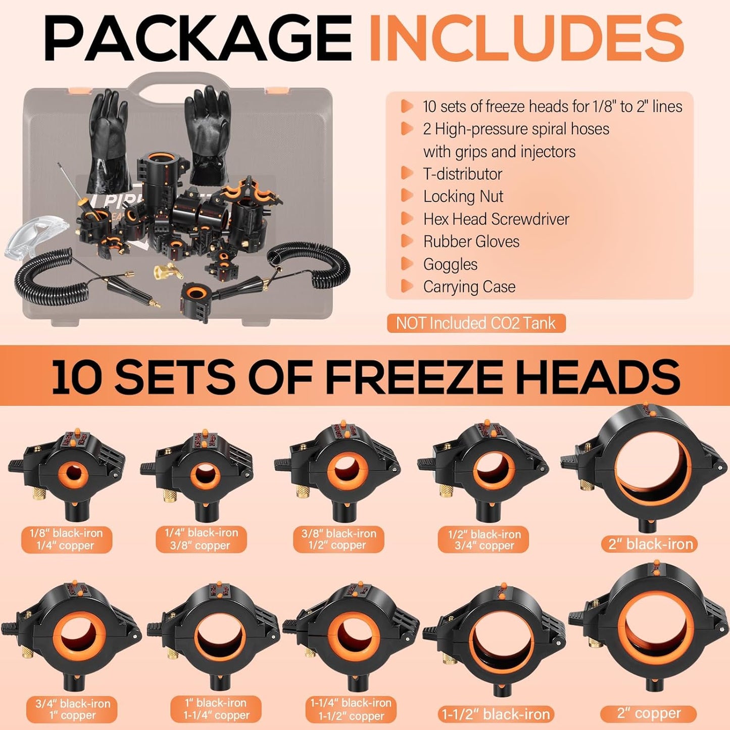 CST2 General Cold-Shot Pipe Freeze Kit, General Pipe Cleaners, Quickly Freezes Pipes from 1/8" to 2", Repair Water Systems without Draining